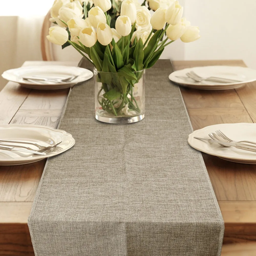 

Table Runner Burlap Natural Jute Imitated Linen Rustic Decor Wedding Table Decoration Accessories Khaki Gray Party Tablecloth