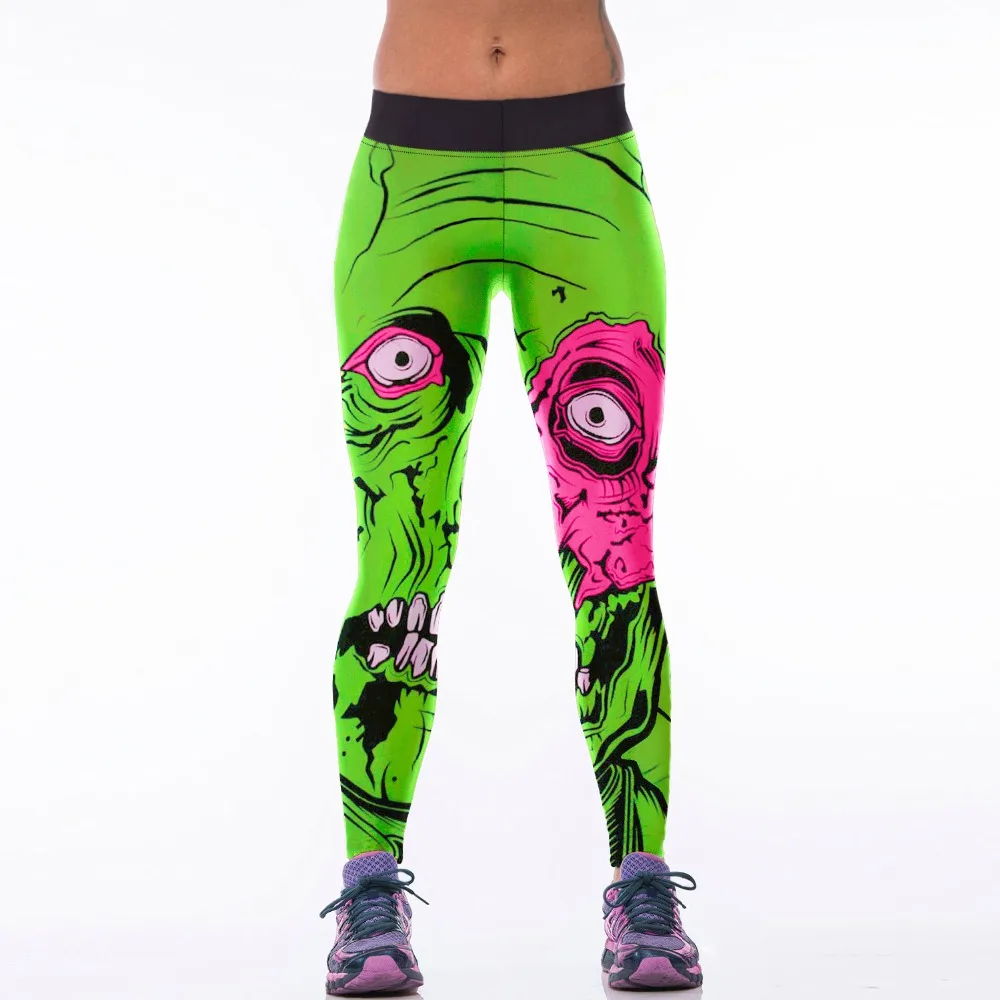 New 034 Sexy Girl Jogging Leggings Comics Green Monster Eyed zombie Prints High Waist font b