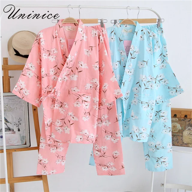 Japanese Kimono Pajamas Sets Women's Yukata Robes Long Pants Sleepwear ...