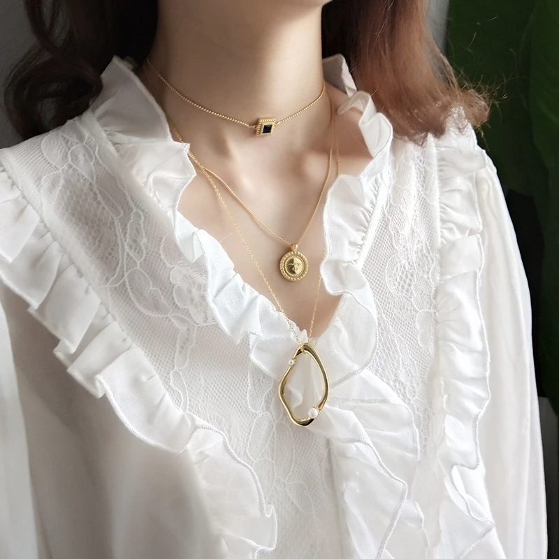 LouLeur 925 sterling silver geometric pearl pendant gold fashion dream Dubai Sweater chain pearl necklace for women fine jewelry LouLeur 925 sterling silver geometric pearl pendant gold fashion dream Dubai Sweater chain pearl necklace for women fine jewelry