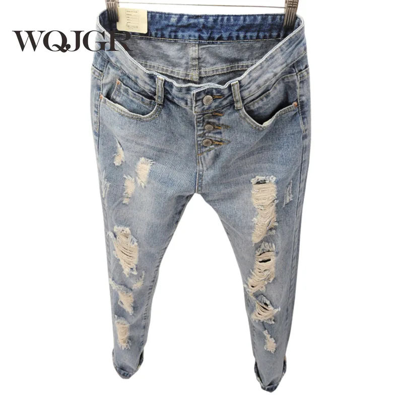 

WQJGR Boyfriend Ripped Jeans For Women Fashion Harem Pants Ankle Length Pants Women Jeans