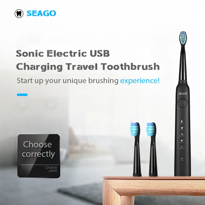 Электрическая зубная щетка SEAGO SG 949 водонепроницаемая с зарядкой от USB и 7