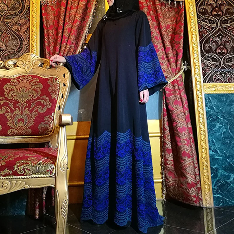 

Maxi Size Ramadan Lace Muslim Abaya Dubai Islamic Clothing for Women Jilbab Djellaba Dress Kaftan Robe