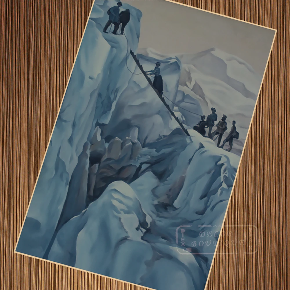 Vintage Mountain Climbing Climbers Climb with Ladder Retro Poster