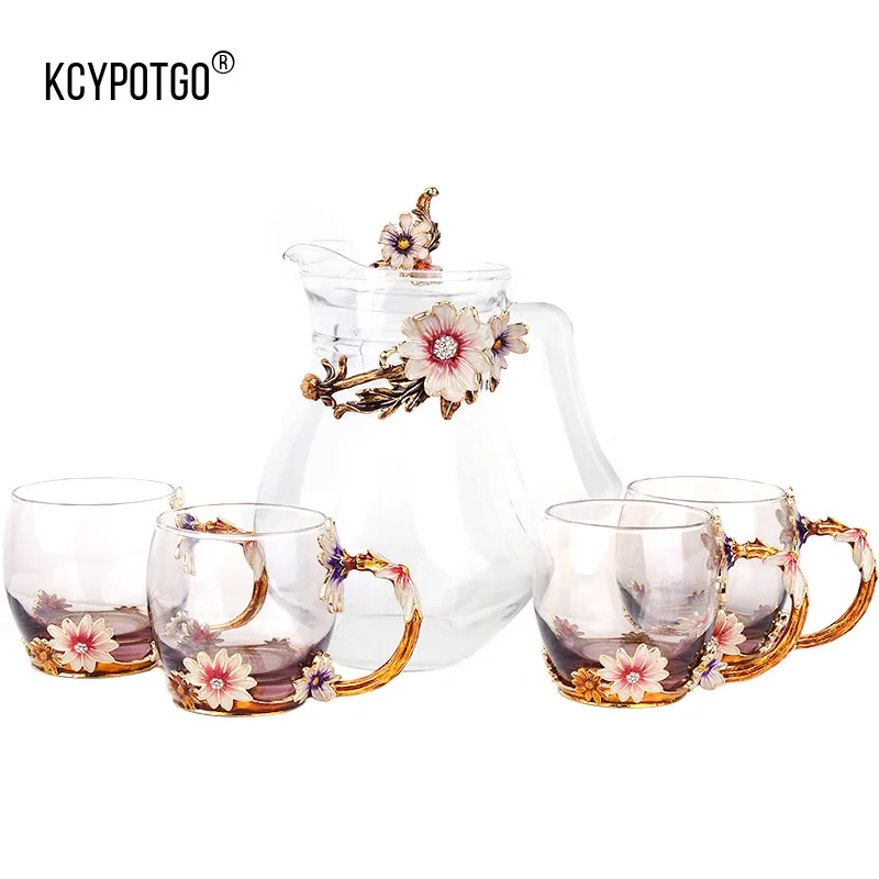 

color enamel Water cup & kettle set Heat-resistant crystal coffee cup 5PCS/set