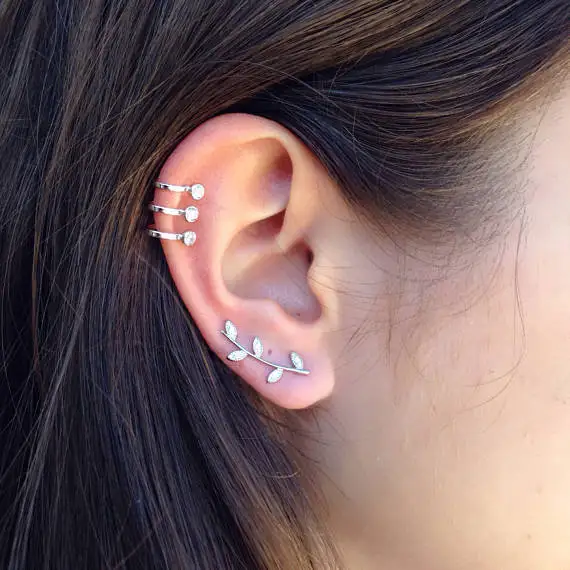 Женские серьги каффы из серебра 925 пробы с тремя камнями|earrings fashion|fashion earringscolorful