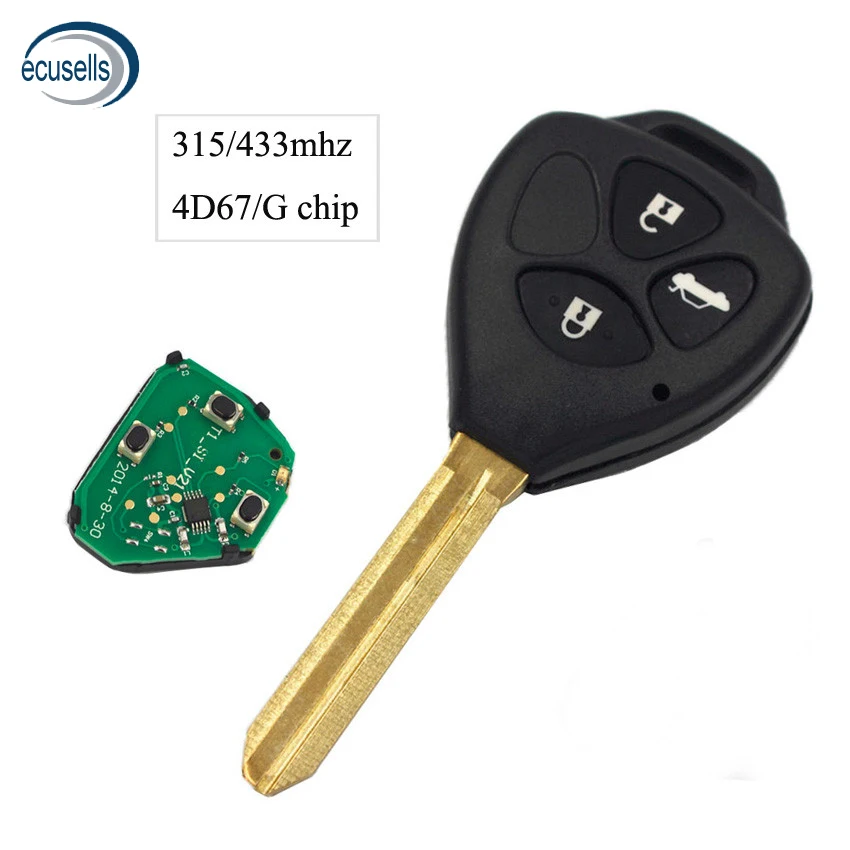 

3 Buttons Keyless Entry Fob Remote Key for Toyota Camry 315/433MHZ With G/4D67 Chip Inside TOY43 Uncut Blade