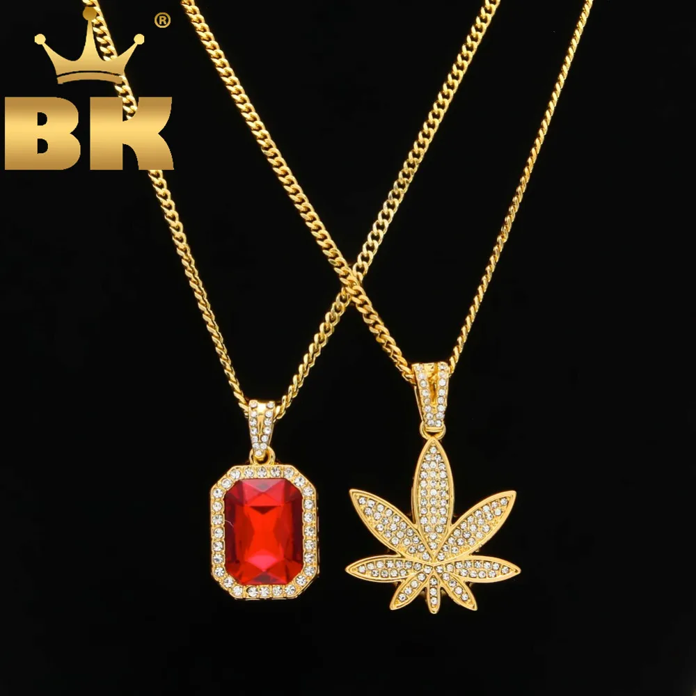 

Gold Color Small Weed Pot Leaf Pendant Necklace And Mini Round Rhinestone Chain Set With 24" Cuban Chain Hiphop Rapper Jewelry