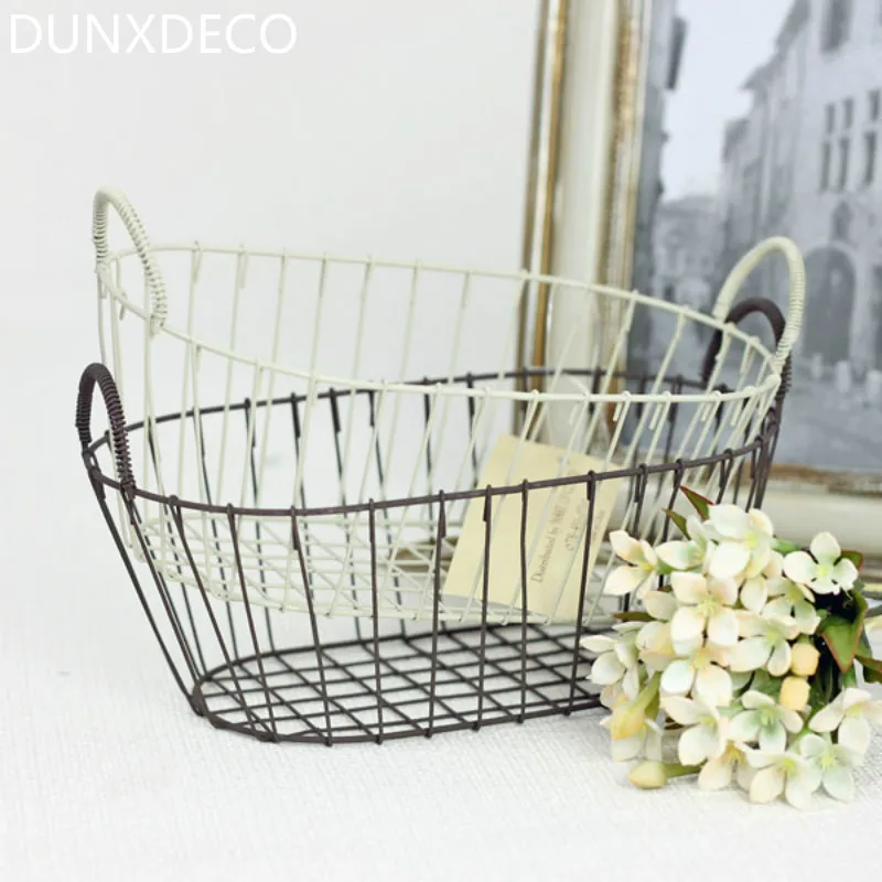 

DUNXDECO Home Office Storage Iron Wire Basket Fruit Snack Bread Holder Table Organizador Container Vintage Decoration