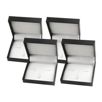 

4pcs Cufflinks Tie Cip Set 7x8x3cm Storage Jewelry Box Storage Retro Texture for Anniversary Celebrations Business Gifts