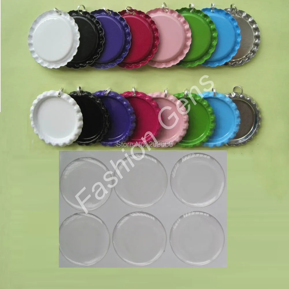 500pcs 1 inch Flattened Bottle Caps With Hole And Ring&500 pcs Clear