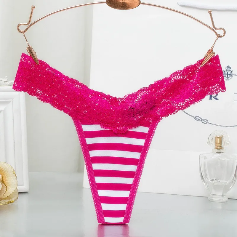 Plus Size S-XXL Woman Lace Thong G-String Sexy Briefs Lingerie Striped Panties Women Tangas Bragas T-back Female Underwear (12)