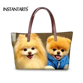 

INSTANTARTS Pomeranian Print Large Capacity Handbags for Ladies Shopping Cute Dog Travel Tote Shoulder Bag Brand Top-Handle Bags