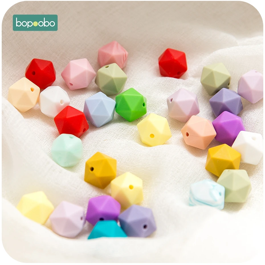 Bopoobo 10pcs 14mm Polygon Silicone Beads Baby Teether Eco-friendly BPA Free Baby Teething Pacifier Chain Beads Product