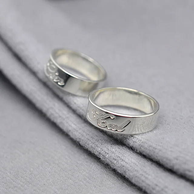 Personalized Ring Set Engrave Name Initial Band Custom 925 Personalized Ring Set Engrave Name Initial Band Custom 925 Solid Silver Wedding Lover Jewelry Valentines