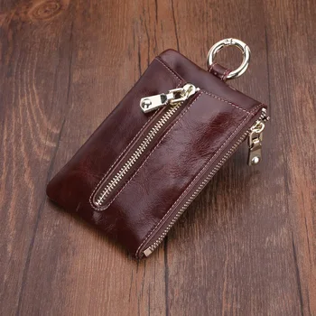 

Mini Brown Genuine Leather Car Key Wallets Coin Purse Housekeeper Organizer Keychain Covers Zipper Key Case Bags Pouch Purse