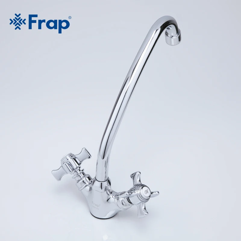  Frap 360 Degree Rotation Kitchen Faucet Double Handles Gooseneck Design F4124