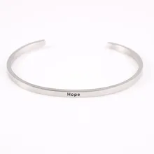 

HOPE SILVER PLATED Stainless Steel Engraved Positive Inspirational Quote Cuff Mantra Bracelet Bangle For Women and Men Gift
