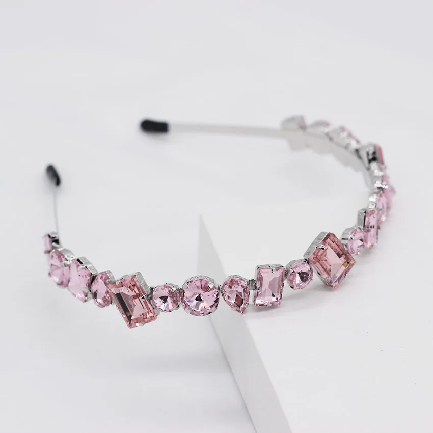 Charm Tiara Crystal Crown Water Drop Geometric Gem Headband Hair band Wedding Hair Accessories Hair Ornaments For Women Jewelry - Окраска металла: pink