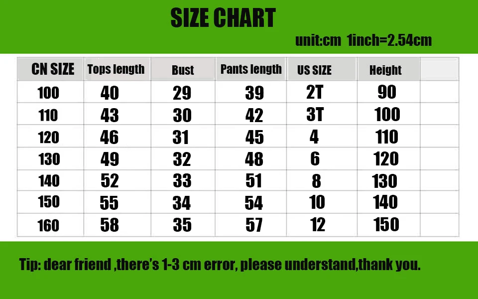 Kid Us Size Chart 3t