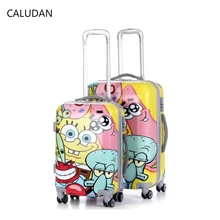CALUDAN 2" 24" дюймов abs мультфильм Губка Боб чемодан тележка для ручной клади Сумка с колесом