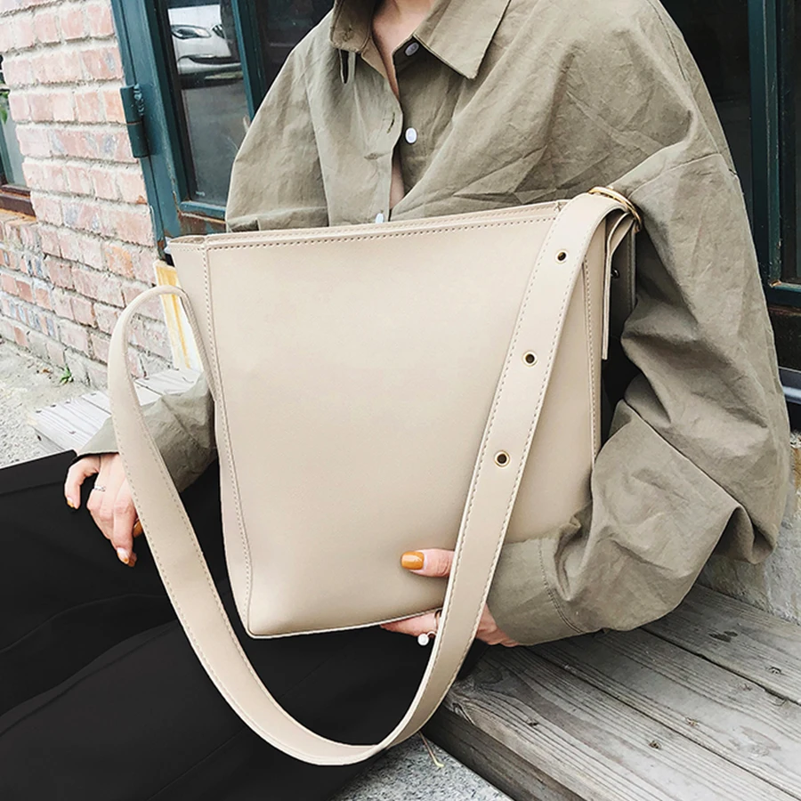  Fashion Pu Leather Composite Bags For Ladies Casual Solid Large Capacity Bucket Bags For Women Simp - 33036819367