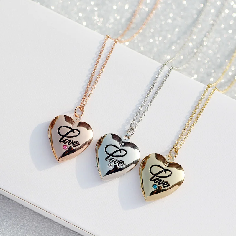 

Valentine Lover Gift Creative Glossy Openable Love Charm Necklaces For Photo Lady Heart Pocket Watch Pendant Necklace