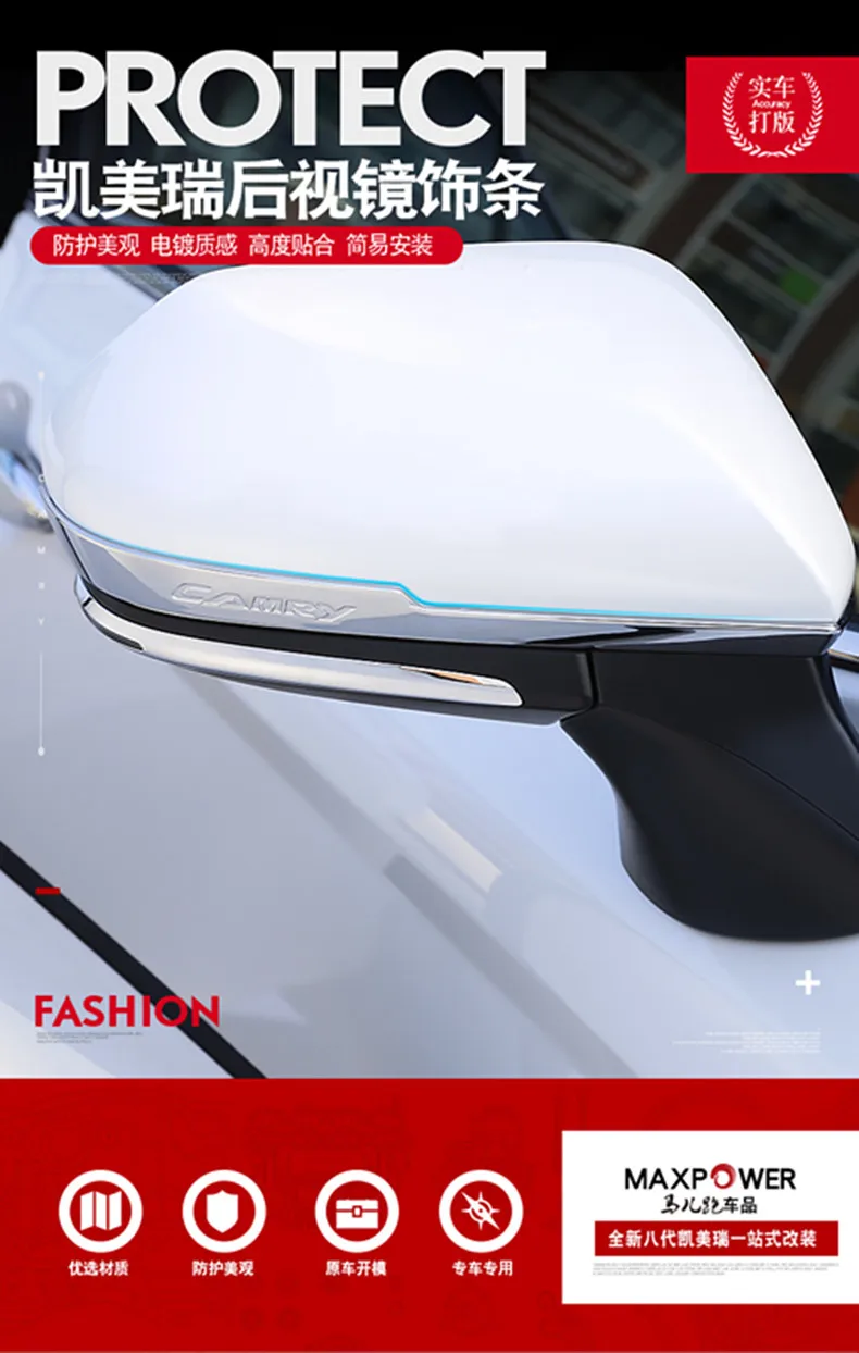 2pcs New Chrome Door Rearview Mirror Trim for TOYOTA Camry 2018