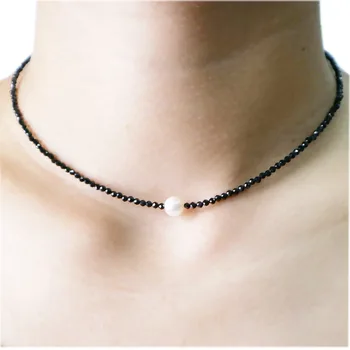 

LiiJi Unique 2020 Choker Necklace Real Black Spinel Freshwater Pearl 925 Sterling Silver Women Gift