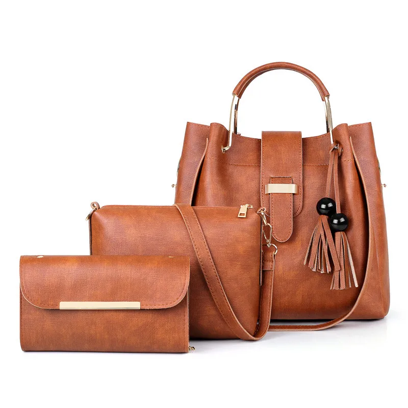 

2019 New Women Bags Set 3 Pcs Leather Handbag Women Large Tote Bags Ladies Shoulder Bag Handbag+Messenger Bag+Purse Sac a Main
