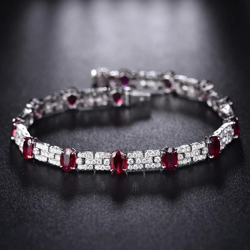 Women Bracelet 18Kt Au750 White Gold Natural Ruby Sparkly Diamond Wedding Bracelet for Women Anniversary Fine Jewelry Love Gift Women Bracelet 18Kt Au750 White Gold Natural Ruby Sparkly Diamond Wedding Bracelet for Women Anniversary Fine Jewelry Love Gift