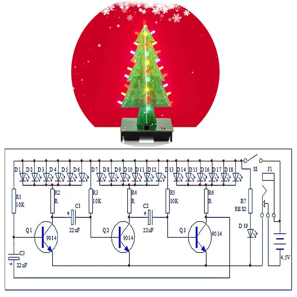 3D Рождественская елка светодиодный DIY комплект красный/зеленый/желтый светодиодный фонарик diy Kit электронный набор для развлечения