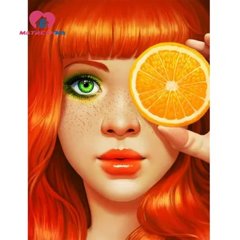 

Diamond embroidery girl orange Pictures of rhinestones Mosaic diamond full compilation diamond cross stitch 5d rhinestone art