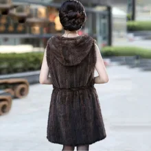 Free Shipping women’s plus size genuine knitted mink fur vest and jackets long style with hoody belt fashion jacket coat outwear