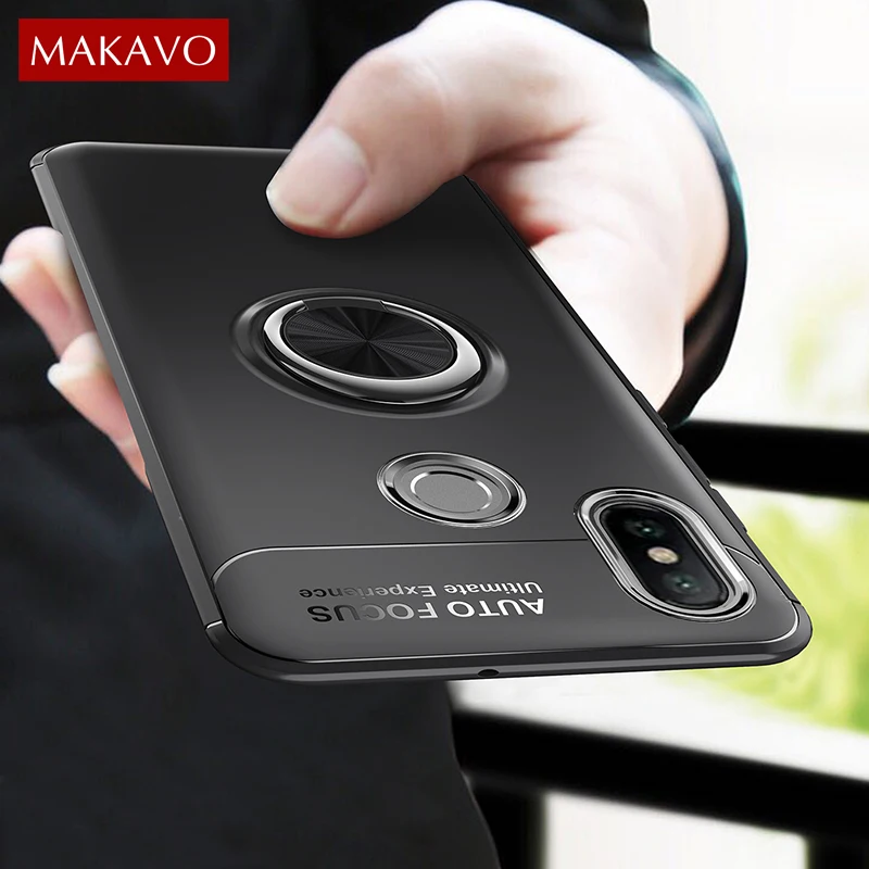 

MAKAVO For Xiaomi Redmi Note 6 Pro Case Finger Ring Holder Soft Silicone Back Cover Case on For Xiaomi Redmi 6 Pro Phone Cases