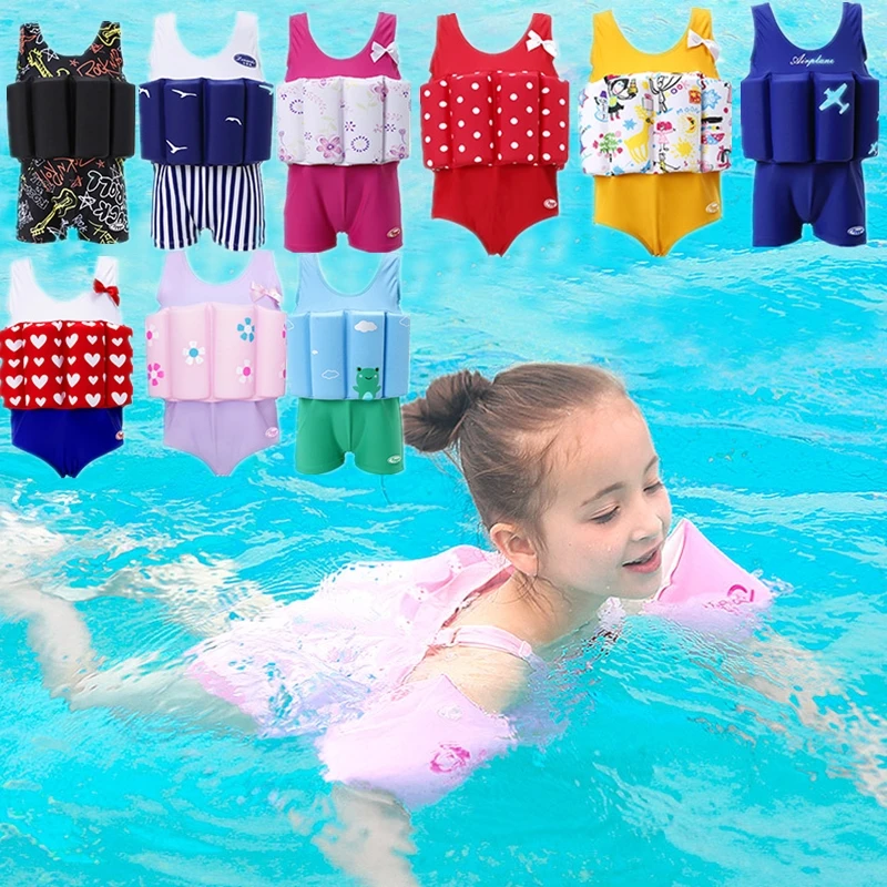 

Swimmer Beach Suit Baby Kids Buoyant Swimming Suits Detachable One Piece Swimwear Swimsuit for Boys Girls Swim Training Supplies