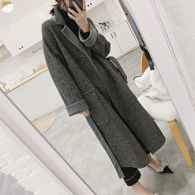Casual Collar Dll1272 Femmes Manches Corée Plaid 2018 hg Pleine See Picture down Hiver De Manteau Rétro Mélange Nouvelles Long Turn Tempérament Mode qzFH6F