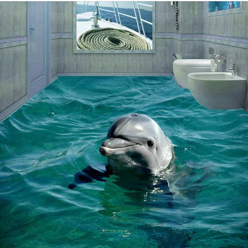 Новые 3D Дельфин пол обои ПВХ пол фрески Ванная Кухня самоклеющиеся Нескользящие износостойкие водонепроницаемые обои#111