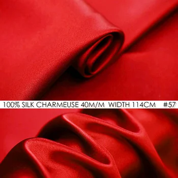

SILK CHARMEUSE SATIN 114cm width 40momme/100%Silk Fabric Meter Heavy Silk 172g/m2 Fashion Fabric Silk Suits Material Red NO 57