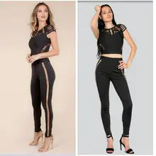 Шикарный Зимние черные сапоги 2 из двух частей комплект Для женщин взлетно-посадочной полосы бинты Растениеводство Топ и Леггинсы для женщин блестками выдалбливают знаменитости Club Tank брюки для девочек