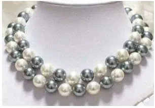 

12mm white& black shell pearl necklaces Fashion AKOYA Free shipping