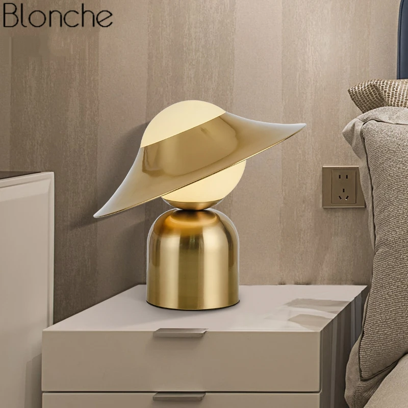 

Modern Gold Hat Table Lamps Led Glass Desk Lamp for Living Room Bedroom Study Home Loft Decor Stand Light Fixtures Luminaire G9