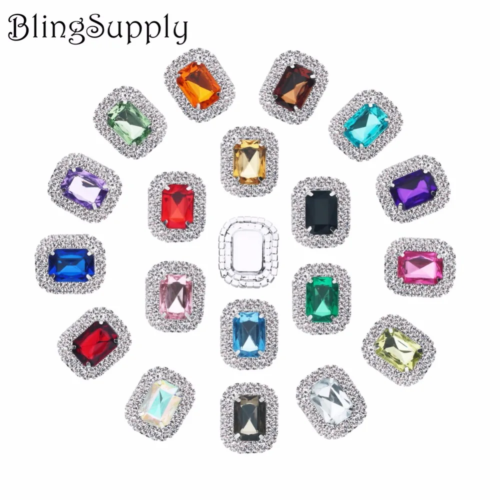 

28mm rectangle double row rhinestone buttons flatback 100PCS/lot(BTN-5546)