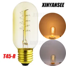 T45 E27 40 Вт Эдисона лампочка винтажная лампа накаливания с вольфрамовой нитью декор для бара, кафе освещение 220 В