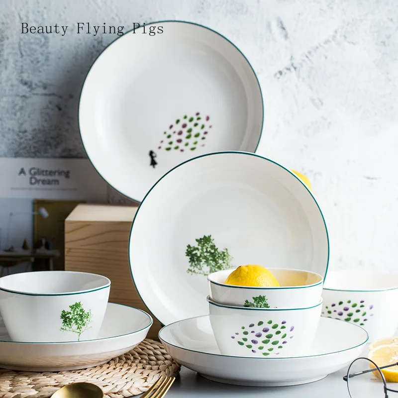 

New small fresh pastoral style cake ceramic dish European household dish microwave dish home dessert salad breakfast plate