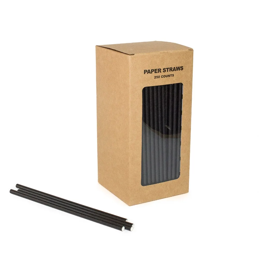 

Free Shipping 100% Biodegradable Paper Straws For Birthday Party, Black Paper Straws Plain Paper Straws 250 Counts Box