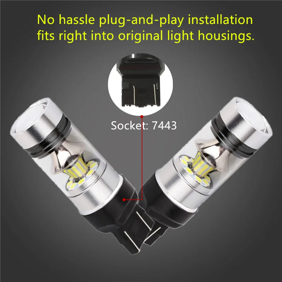 1 пара автомобильных ламп 7440 7443 3030 20 SMD чистый белый 100WBrake задние дневные ходовые