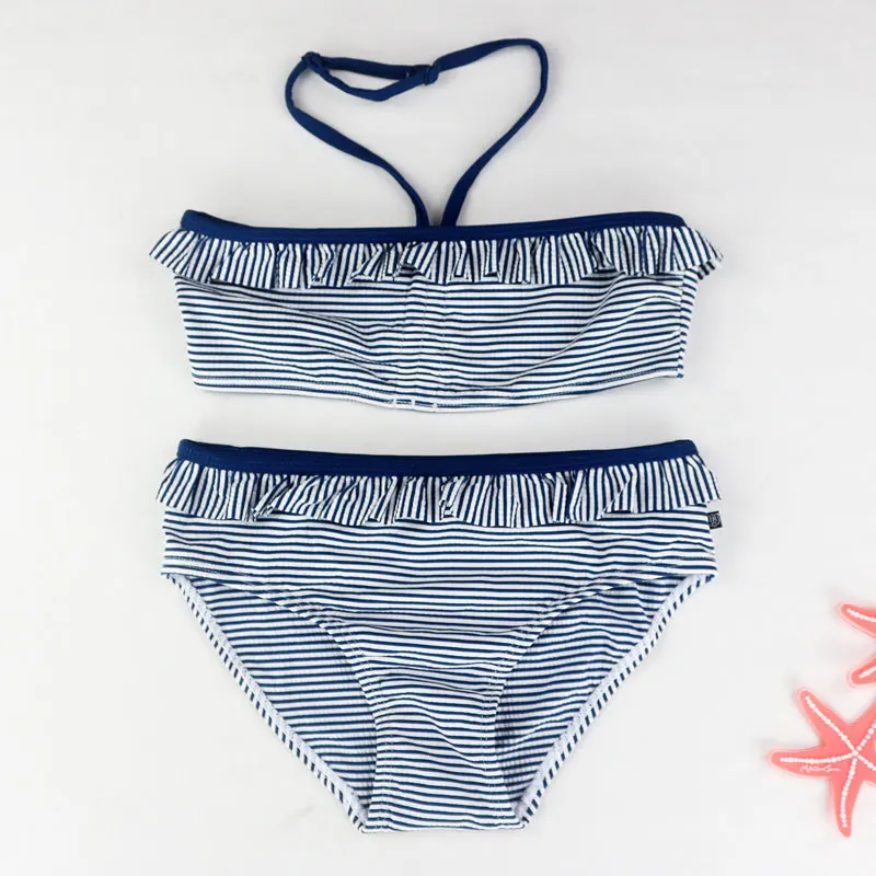 strisce di giunzione ragazza bikini due pezzi vestito di nuoto halter cinghie costumi da bagno per la neonata lace up vestito di