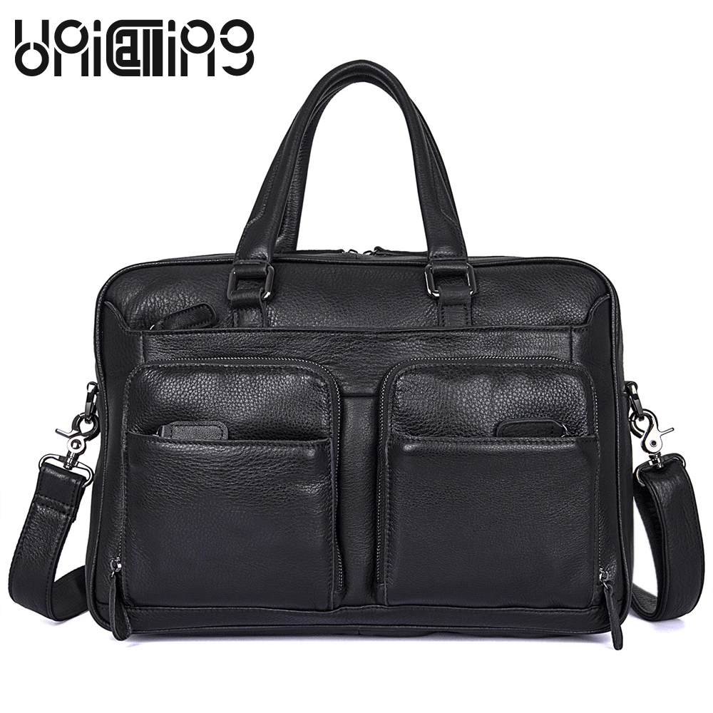 

UniCalling New style Genuine Leather men handbags Large capacity Business men bag zipper Fashion cow leather men messenger bags