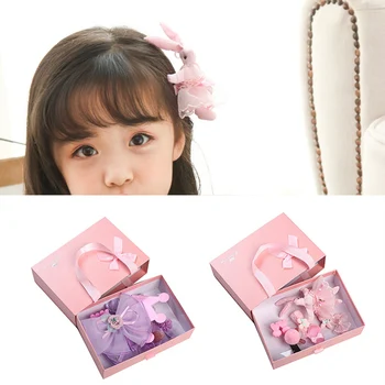 

Children's Hair pin Accessories New Korean Version Fabric Bow Card Gift Box Set New Cute Children's Hairpin New